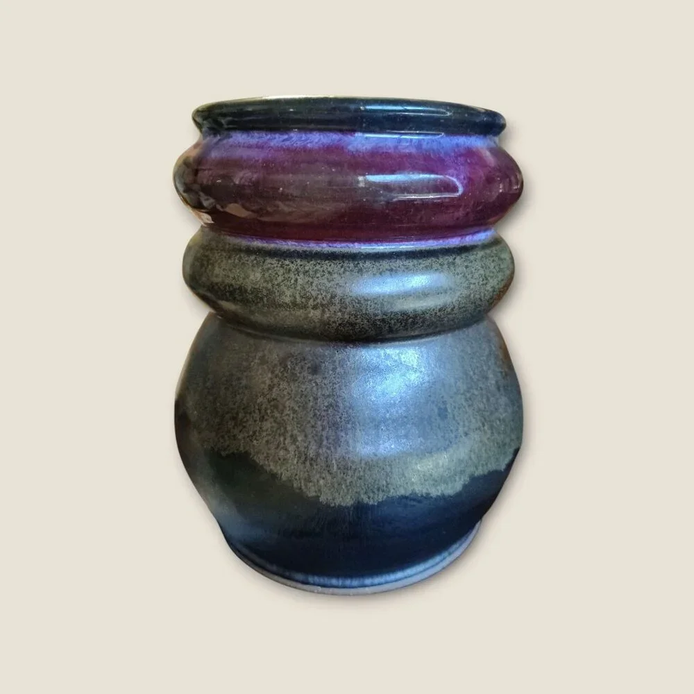 Studio Pottery Vase Signed Wesley 8x8 Multicolor Decorative Handmade Ceramic Art